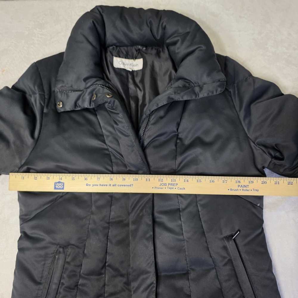 CALVIN KLEIN Black Womens Size Large Long Duck Down Quilted Hooded Puffer Coat - Picture 9 of 11